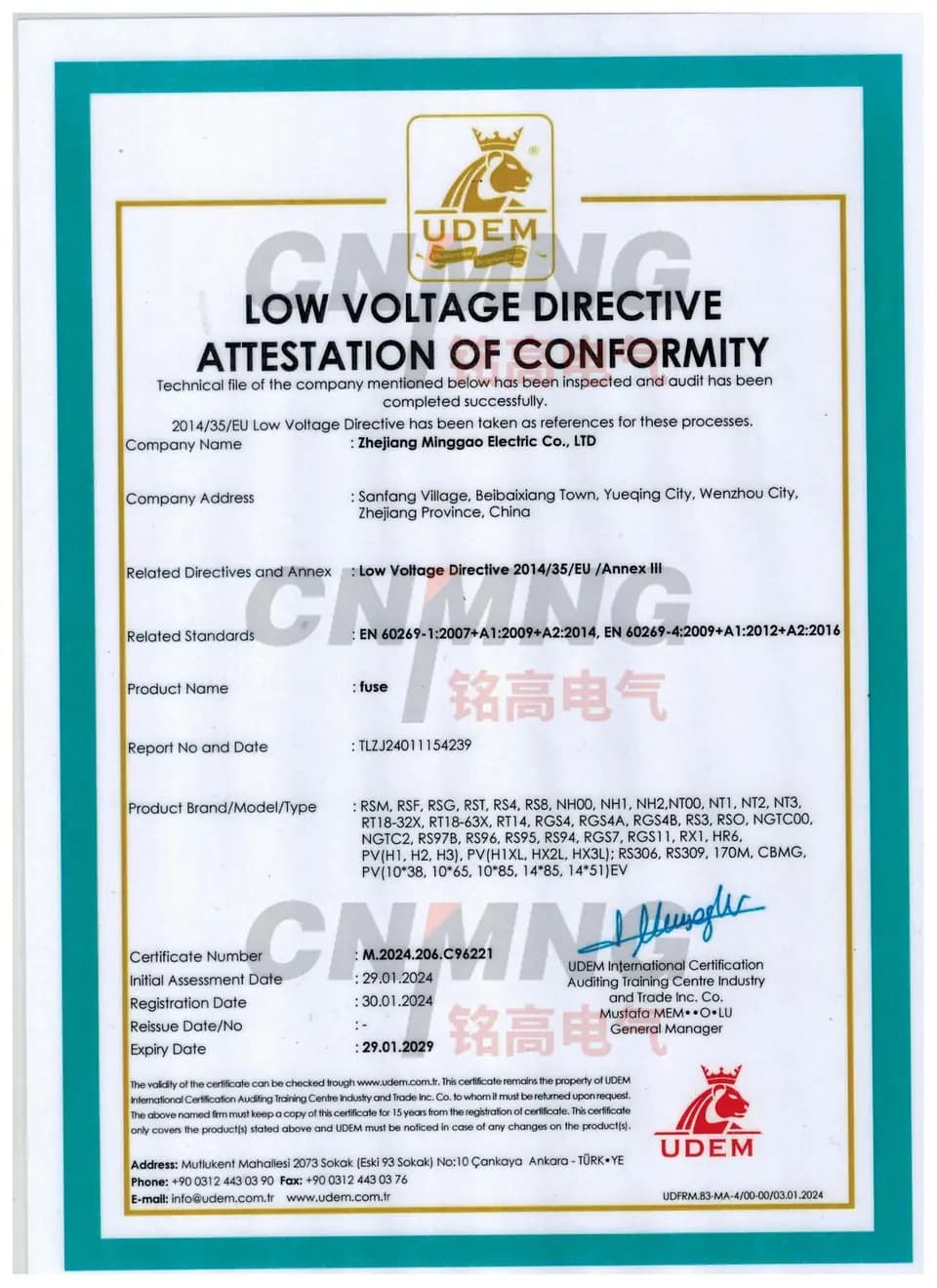 EU Low Voltage Directive Conformity